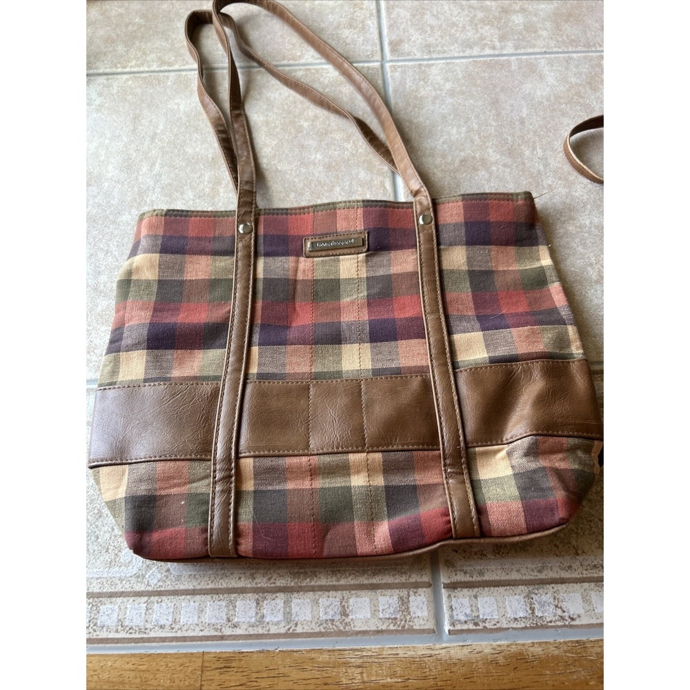 Longaberger Brown Neutral‎ Plaid Small Tote Purse Lunch Bag